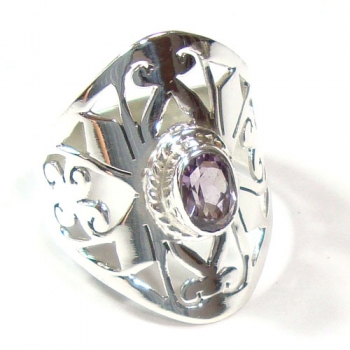 Bohemian style chic design purple stone silver ring